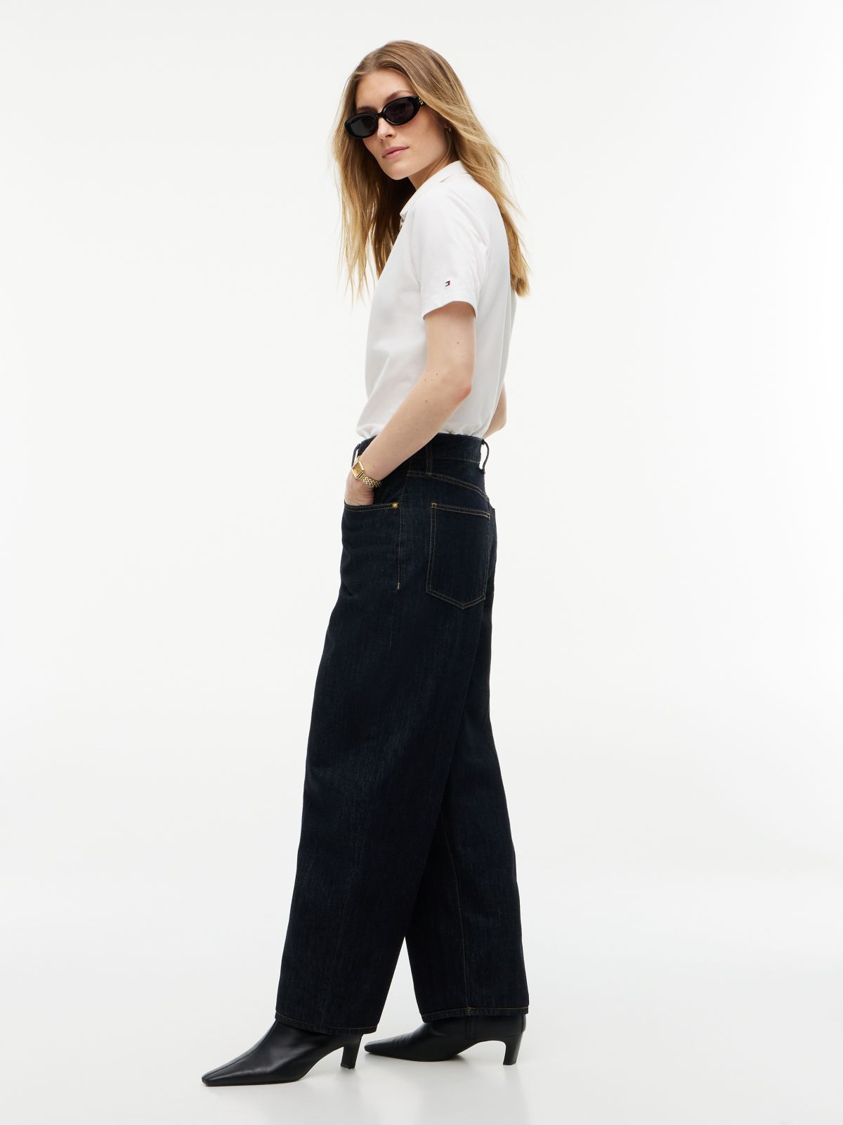 Quinn Mid Rise Barrel Jeans — Blue