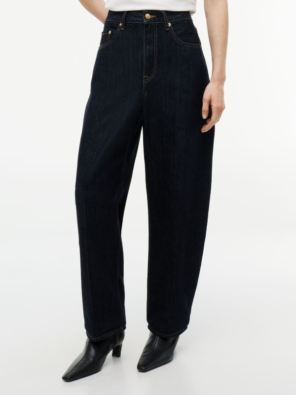 Quinn Mid Rise Barrel Jeans — Blue