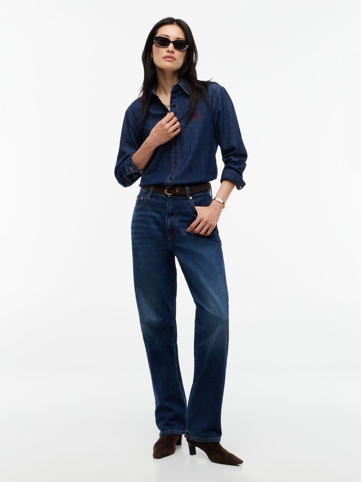 Sarah High Rise Straight Faded Jeans — Blue