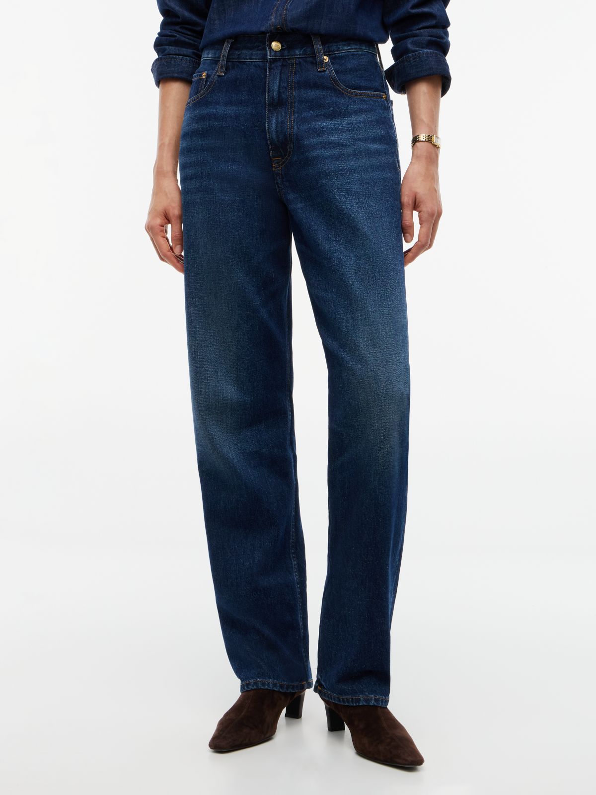 Sarah High Rise Straight Faded Jeans — Blue