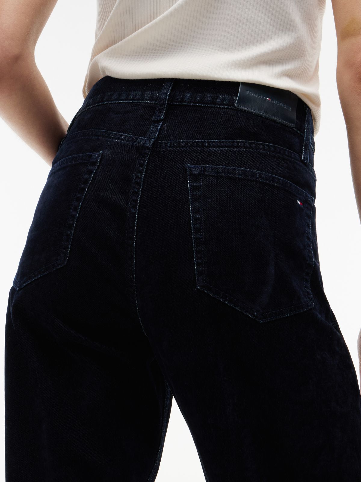 Sarah Festive High Rise Straight Flocked Jeans — Blue