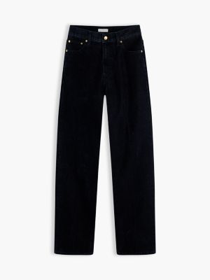 niebieski świąteczne jeansy straight sarah z wysokim stanem z flokowanym wykończeniem dla kobiety - tommy hilfiger