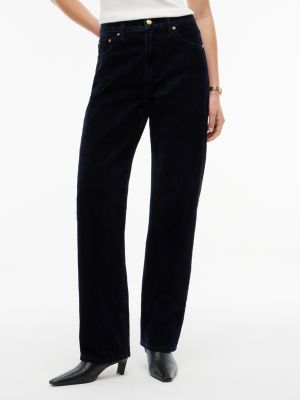 blue świąteczne jeansy straight sarah z wysokim stanem z flokowanym wykończeniem dla kobiety - tommy hilfiger