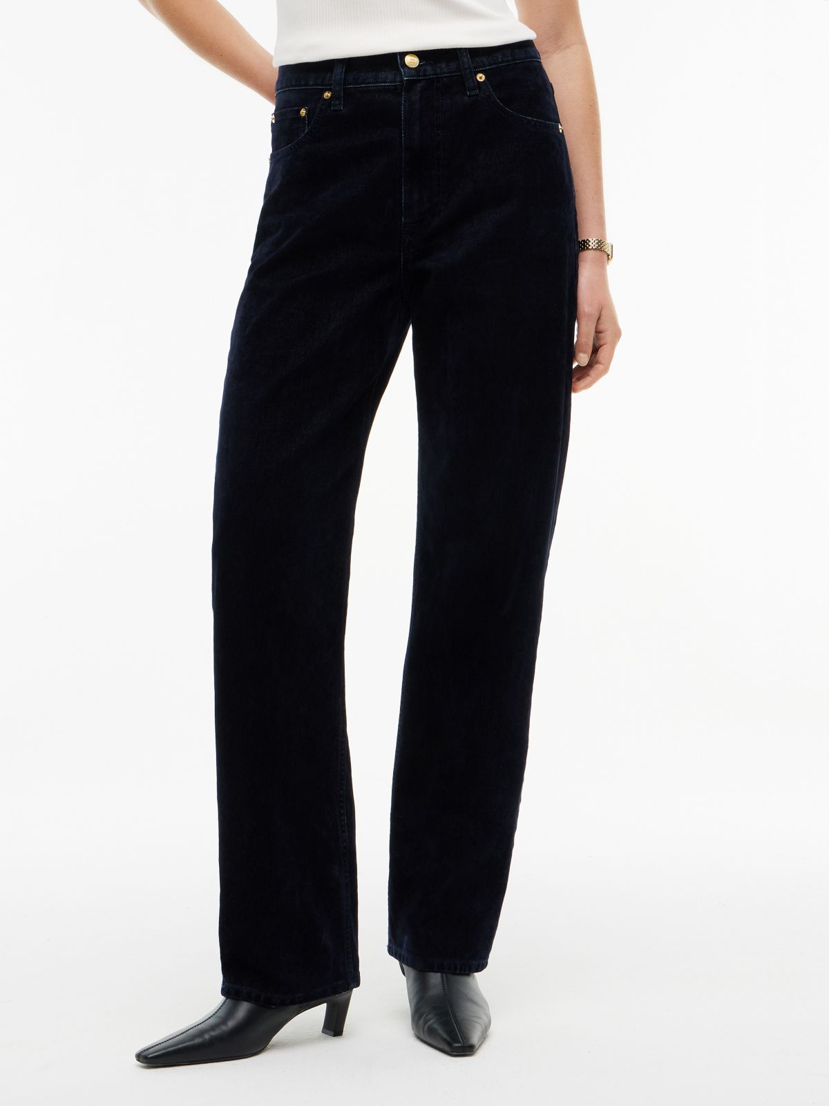 Sarah Festive High Rise Straight Flocked Jeans — Blue