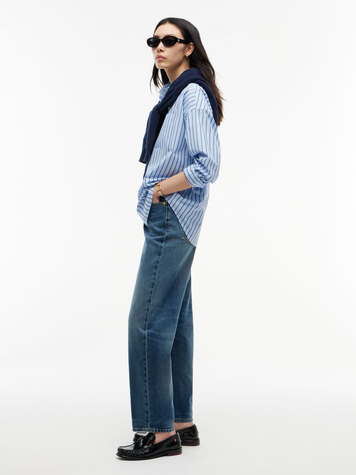 Jackie High Rise Tapered Horsebit Ankle Jeans — Blue