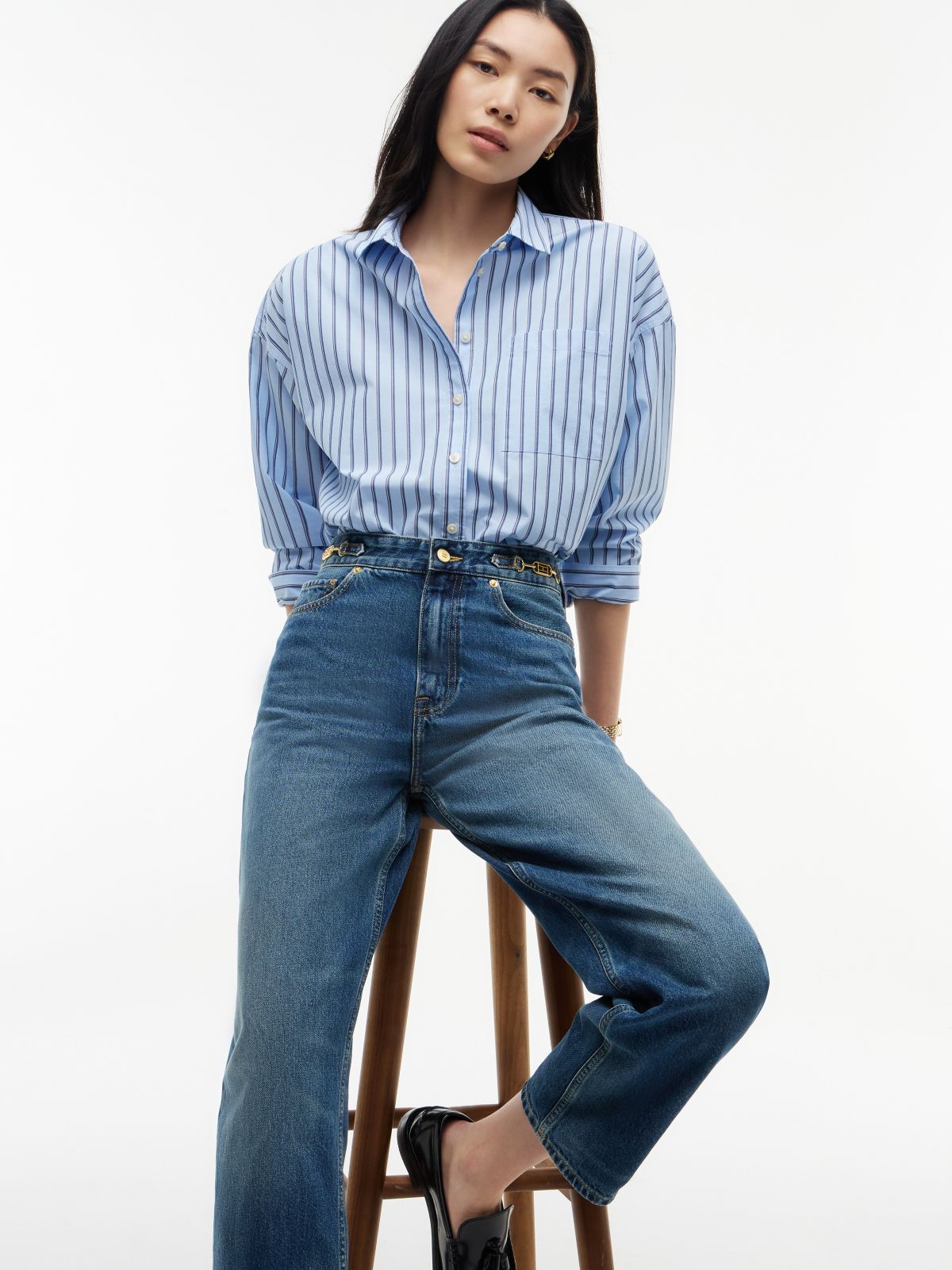 Jackie High Rise Tapered Horsebit Ankle Jeans — Blue