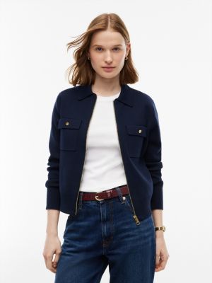 blue premium knit zip-thru jumper for women tommy hilfiger