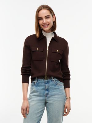 pullover premium knit con zip integrale brown da donne tommy hilfiger