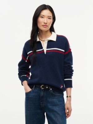 blue pure wool boxy fit polo jumper for women tommy hilfiger