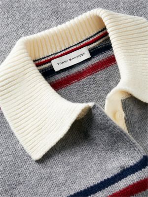 grey pure wool boxy fit polo jumper for women tommy hilfiger