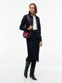 Horsebit Slim Denim Midi Skirt — Blue 2