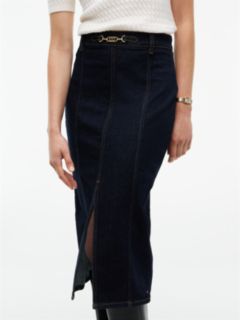 Horsebit Slim Denim Midi Skirt — Blue 3