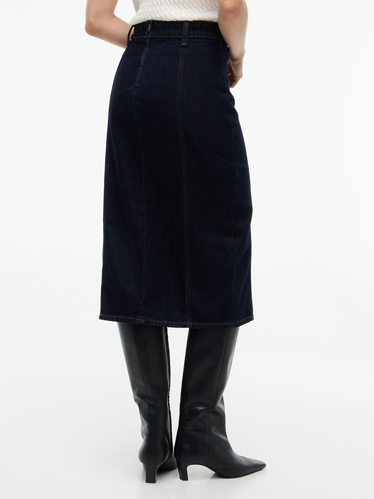 Horsebit Slim Denim Midi Skirt — Blue