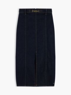 Horsebit Slim Denim Midi Skirt — Blue 5