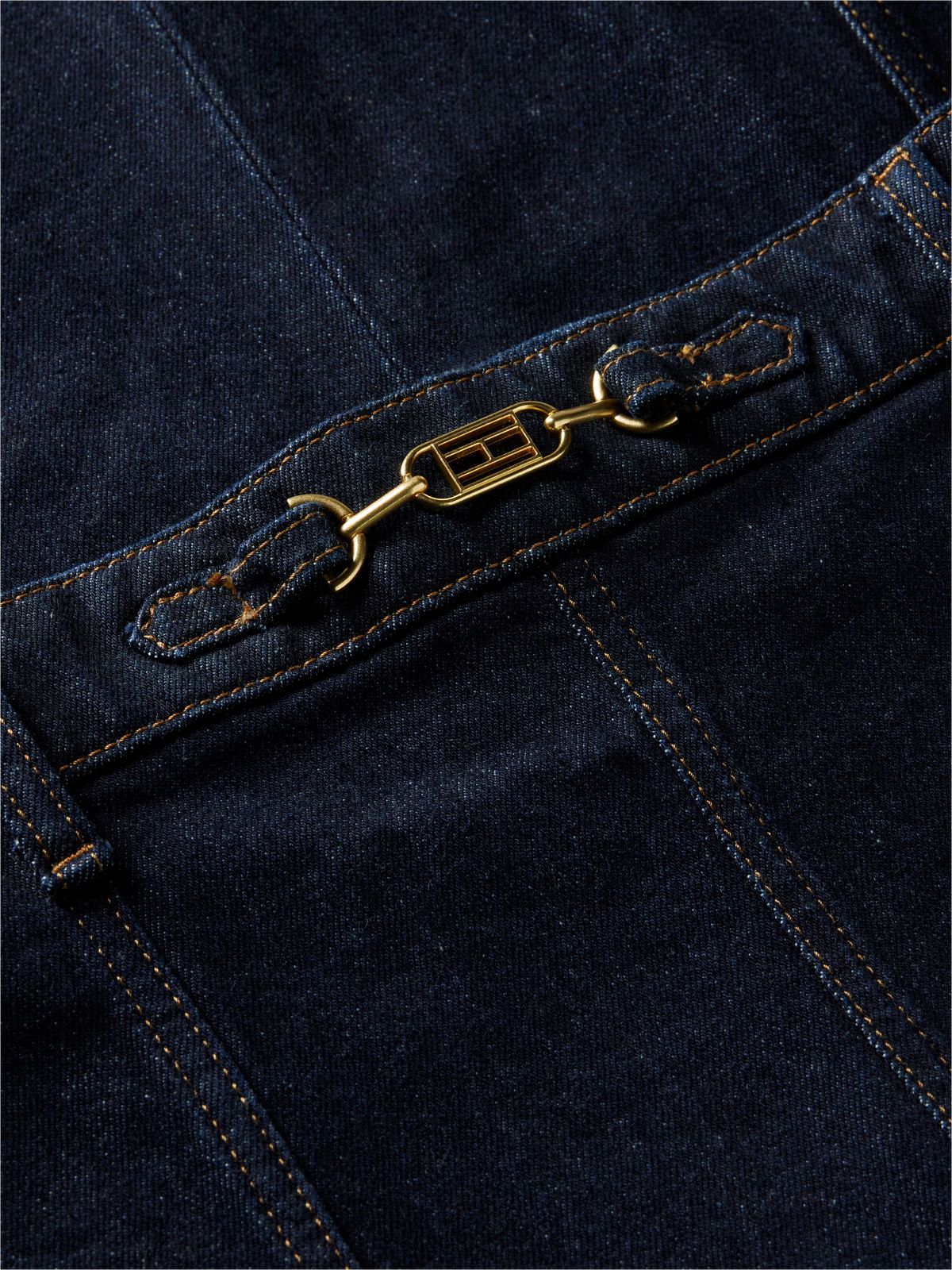 Horsebit Slim Denim Midi Skirt — Blue