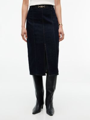 blue slim denim midi-jeansrock mit horsebit-detail für damen - tommy hilfiger