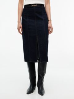Horsebit Slim Denim Midi Skirt — Blue 1