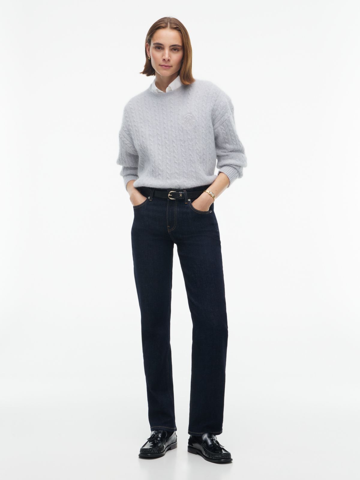 Crest Cable Knit Alpaca Wool Blend Jumper — Grey