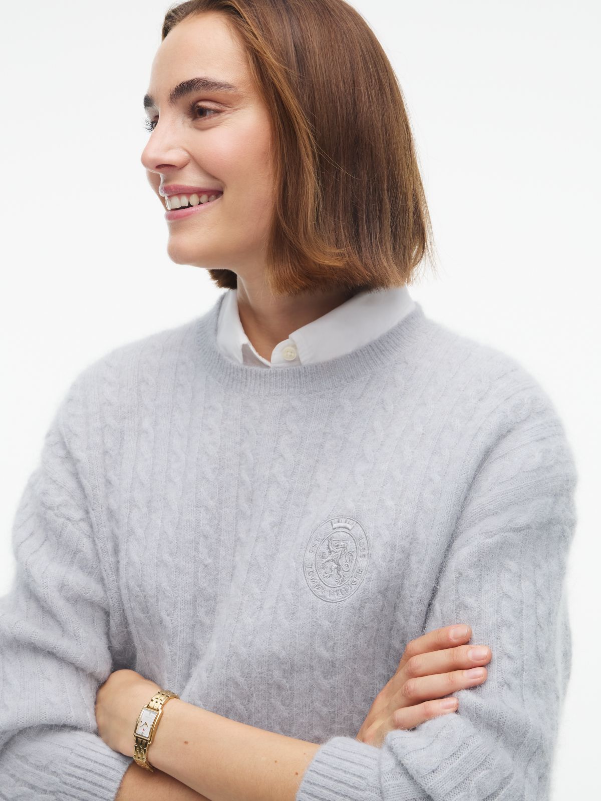 Crest Cable Knit Alpaca Wool Blend Jumper — Grey
