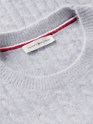 grey crest cable knit alpaca wool blend jumper for women tommy hilfiger