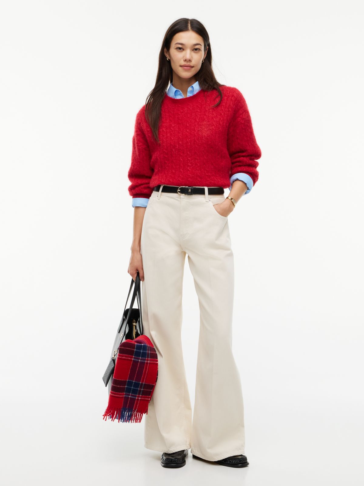 Crest Cable Knit Alpaca Wool Blend Jumper — Red