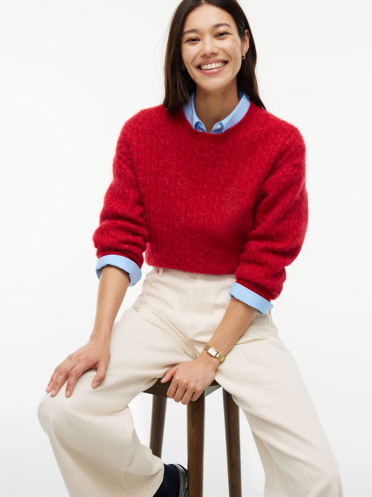 Crest Cable Knit Alpaca Wool Blend Jumper — Red