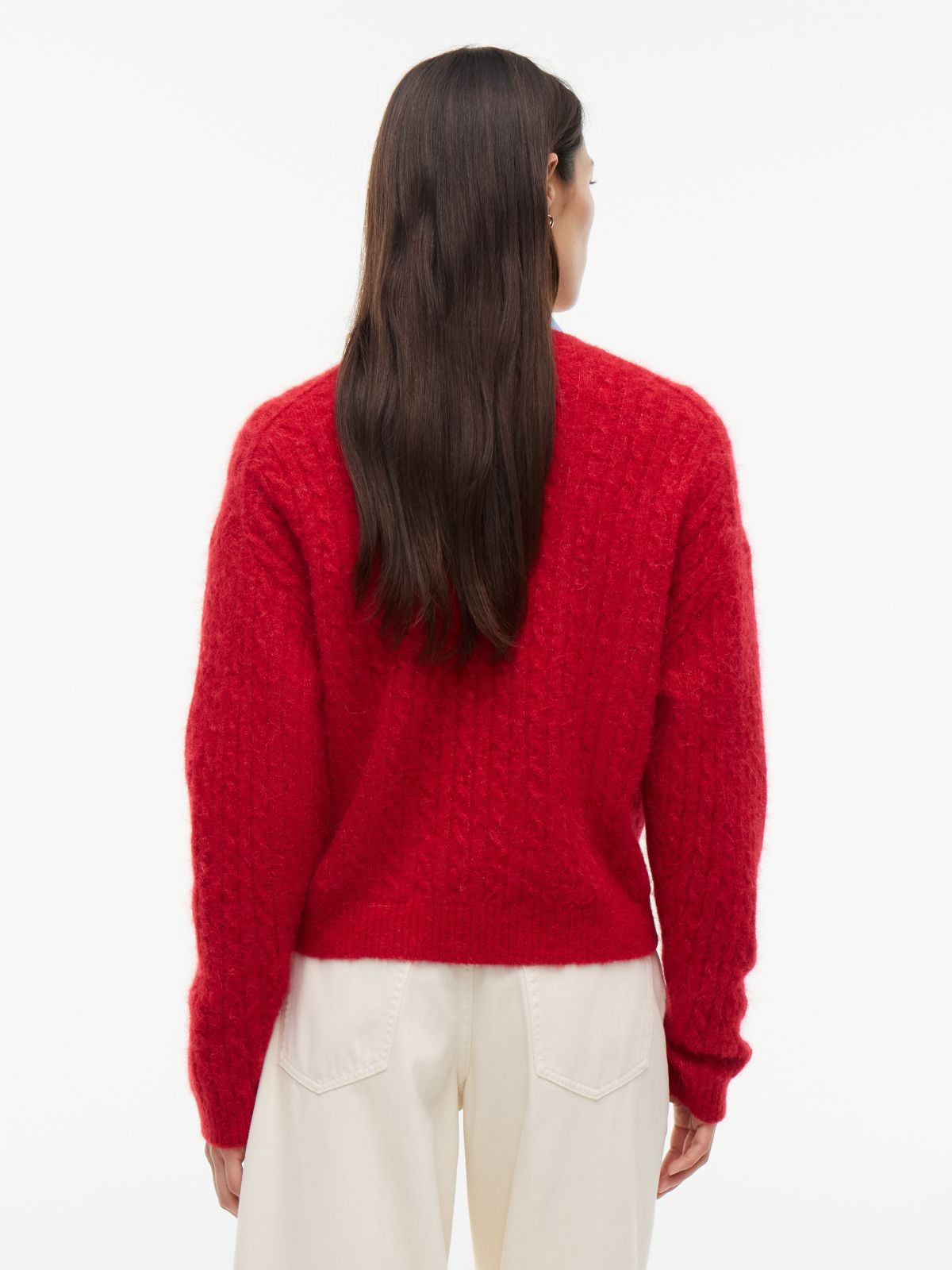 Crest Cable Knit Alpaca Wool Blend Jumper — Red