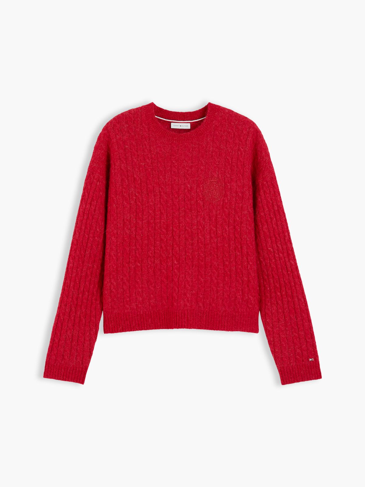 Crest Cable Knit Alpaca Wool Blend Jumper — Red
