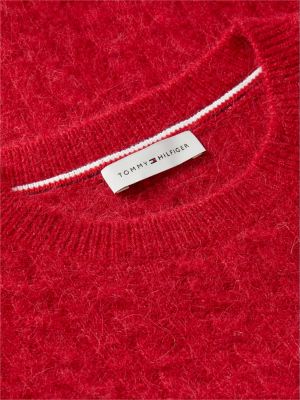 pull torsadé en laine d'alpaga mélangée rouge pour femmes tommy hilfiger