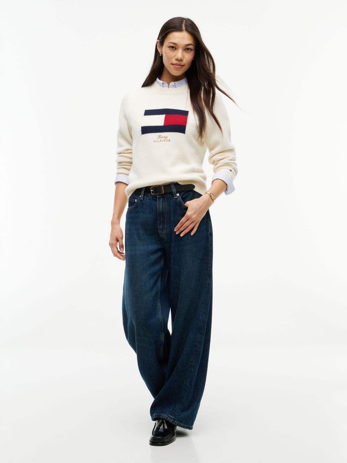 Flag Logo Embroidery Jumper With Cashmere — Yellow