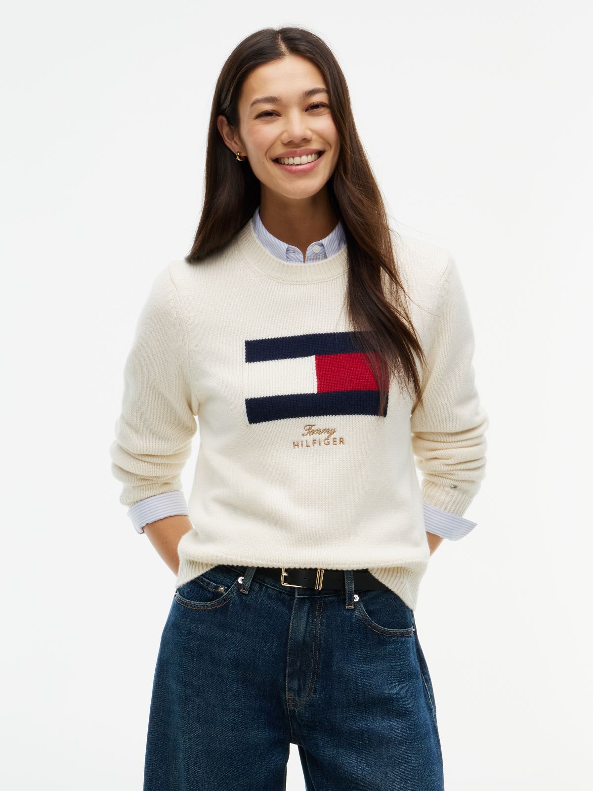 Flag Logo Embroidery Jumper With Cashmere — Yellow