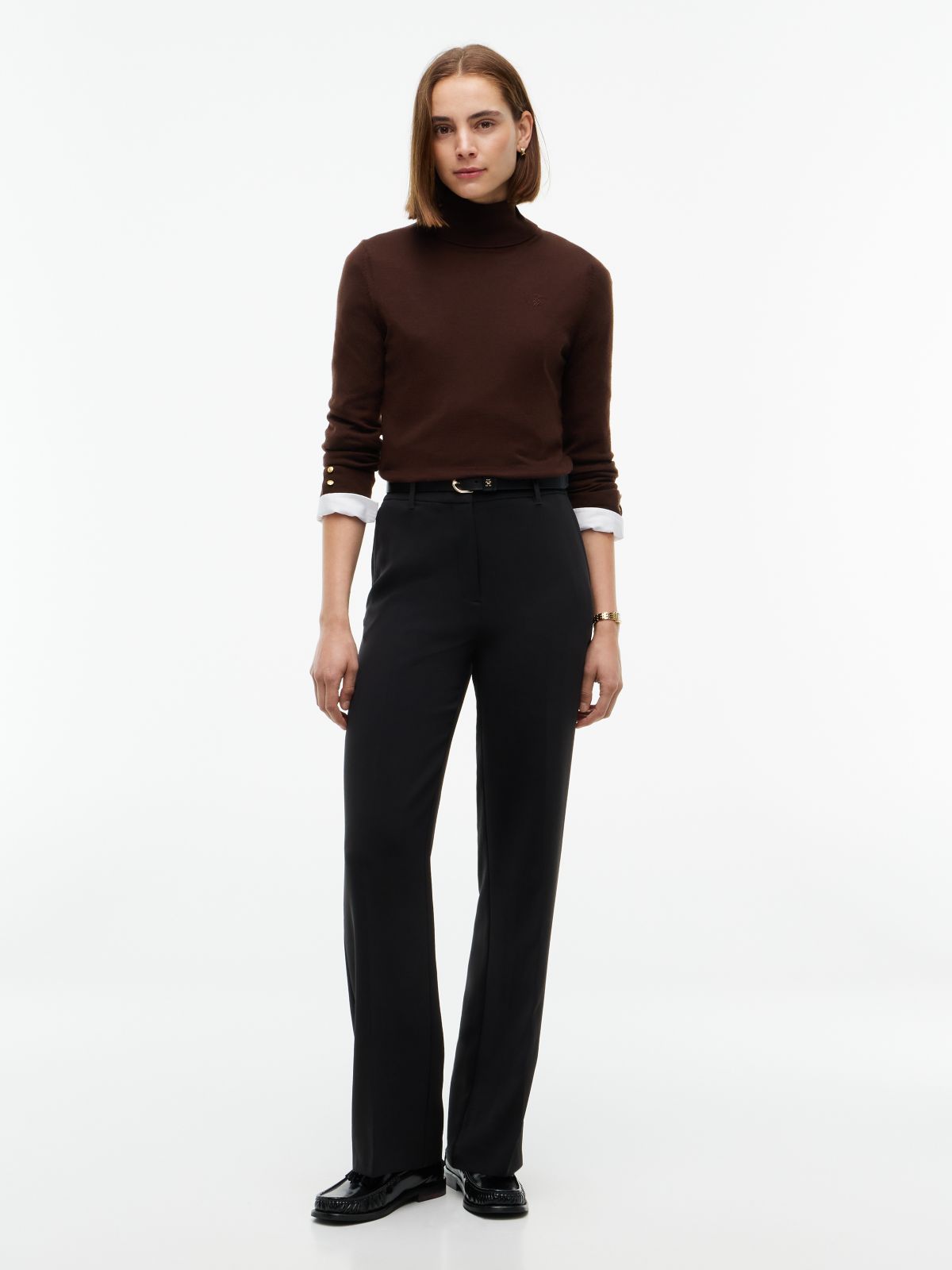 Pure Wool Slim Turtleneck Jumper — Brown