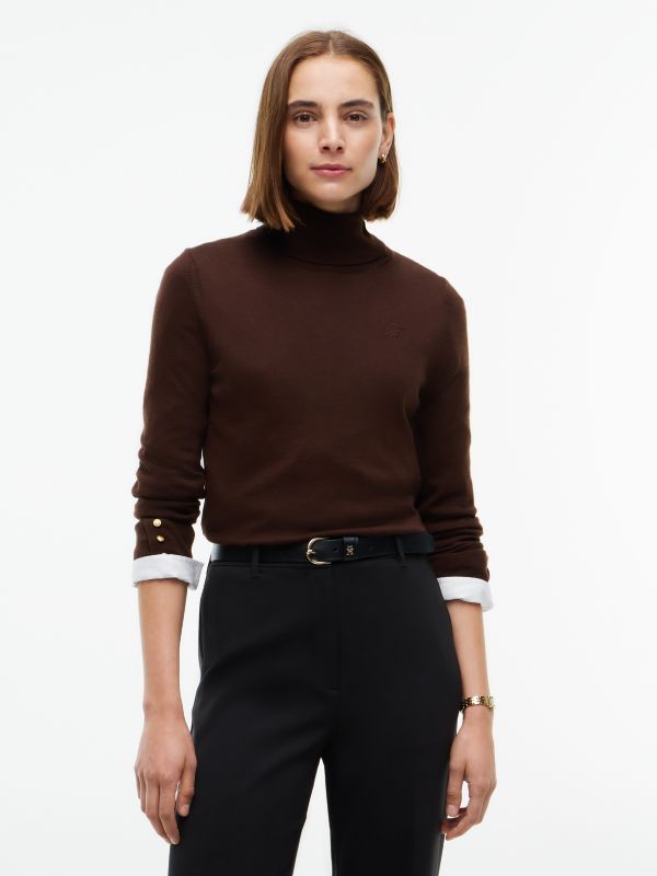 Pure Wool Slim Turtleneck Jumper — Brown
