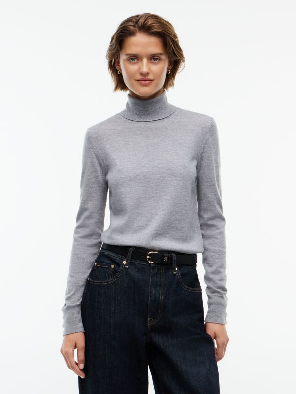 Pure Wool Slim Turtleneck Jumper — Grey