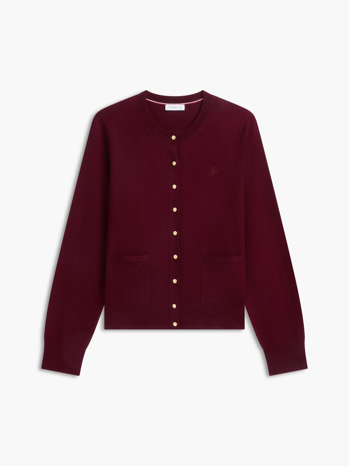 Pure Wool Gold-Tone Button Cardigan — Purple