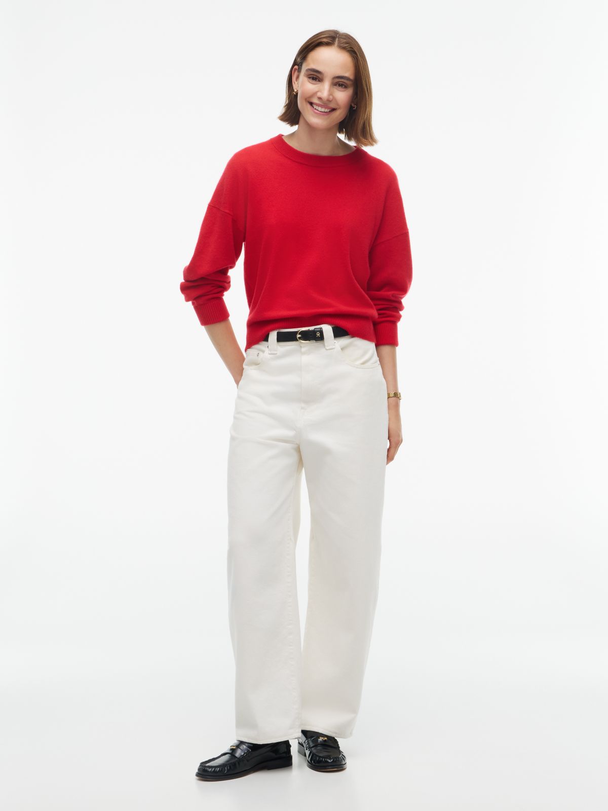 Pure Cashmere Relaxed Crew Neck Jumper — Red