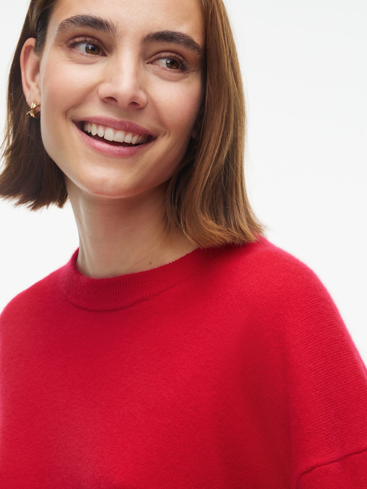 Pure Cashmere Relaxed Crew Neck Jumper — Red