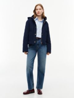 Crest Embroidery Square Quilted Hooded Jacket — Blue 2