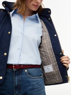 Crest Embroidery Square Quilted Hooded Jacket — Blue 4