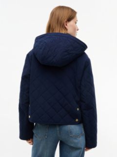 Crest Embroidery Square Quilted Hooded Jacket — Blue 5