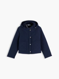 Crest Embroidery Square Quilted Hooded Jacket — Blue 6