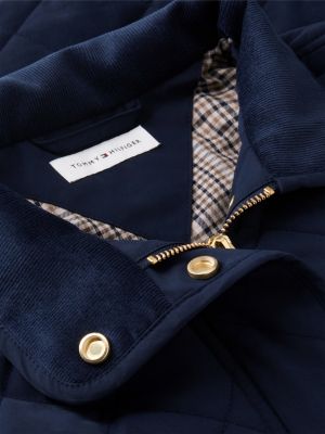 blue crest embroidery square quilted hooded jacket for women tommy hilfiger
