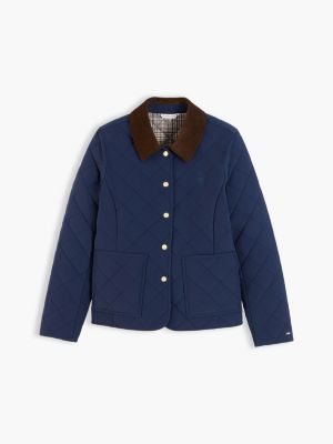 blue padded diamond quilted slim jacket for women tommy hilfiger