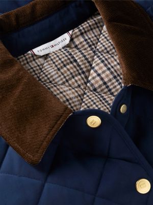 blue padded diamond quilted slim jacket for women tommy hilfiger