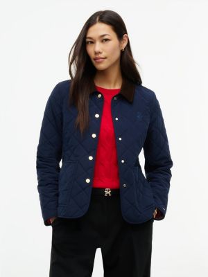 blue ocieplana dopasowana kurtka z pikowaniem w romby dla kobiety - tommy hilfiger