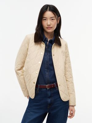 khaki ocieplana dopasowana kurtka z pikowaniem w romby dla kobiety - tommy hilfiger