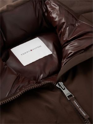 brown shiny water repellent down hooded parka for women tommy hilfiger