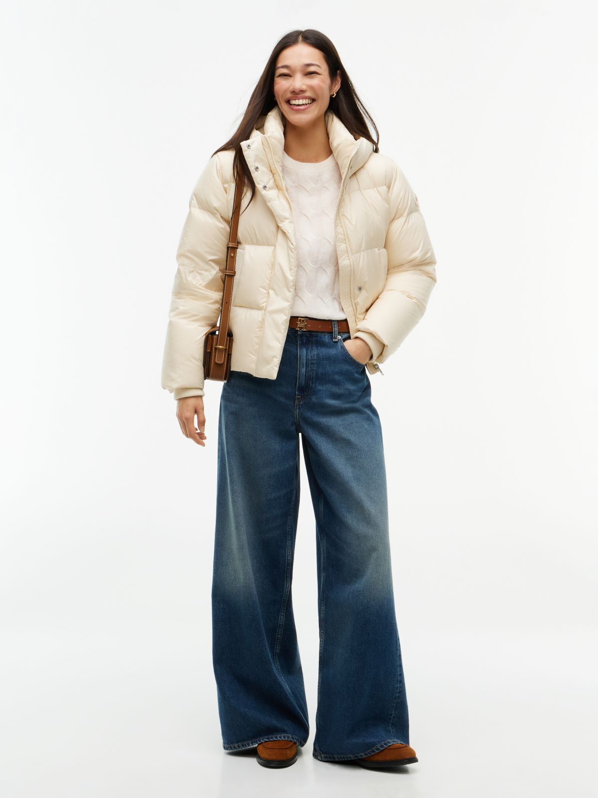 Logo Embroidery Water Repellent Down Jacket — Beige