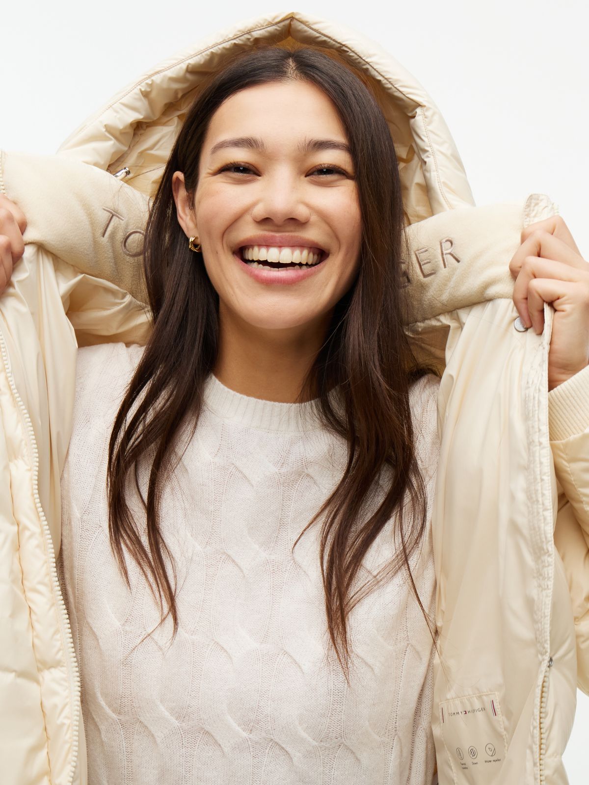 Logo Embroidery Water Repellent Down Jacket — Beige
