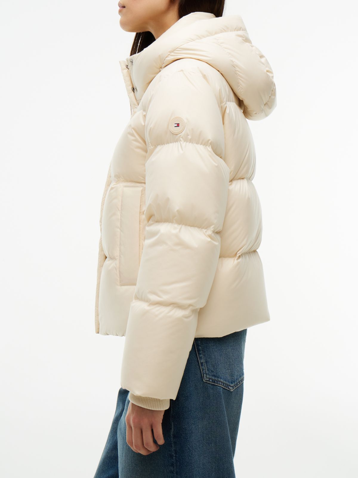 Logo Embroidery Water Repellent Down Jacket — Beige